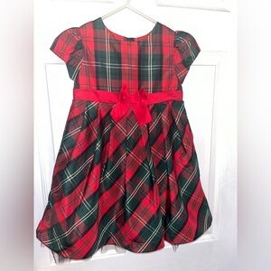 Girl Dress With A Red Bow Size 4T George.  Red/green 100% Polyester